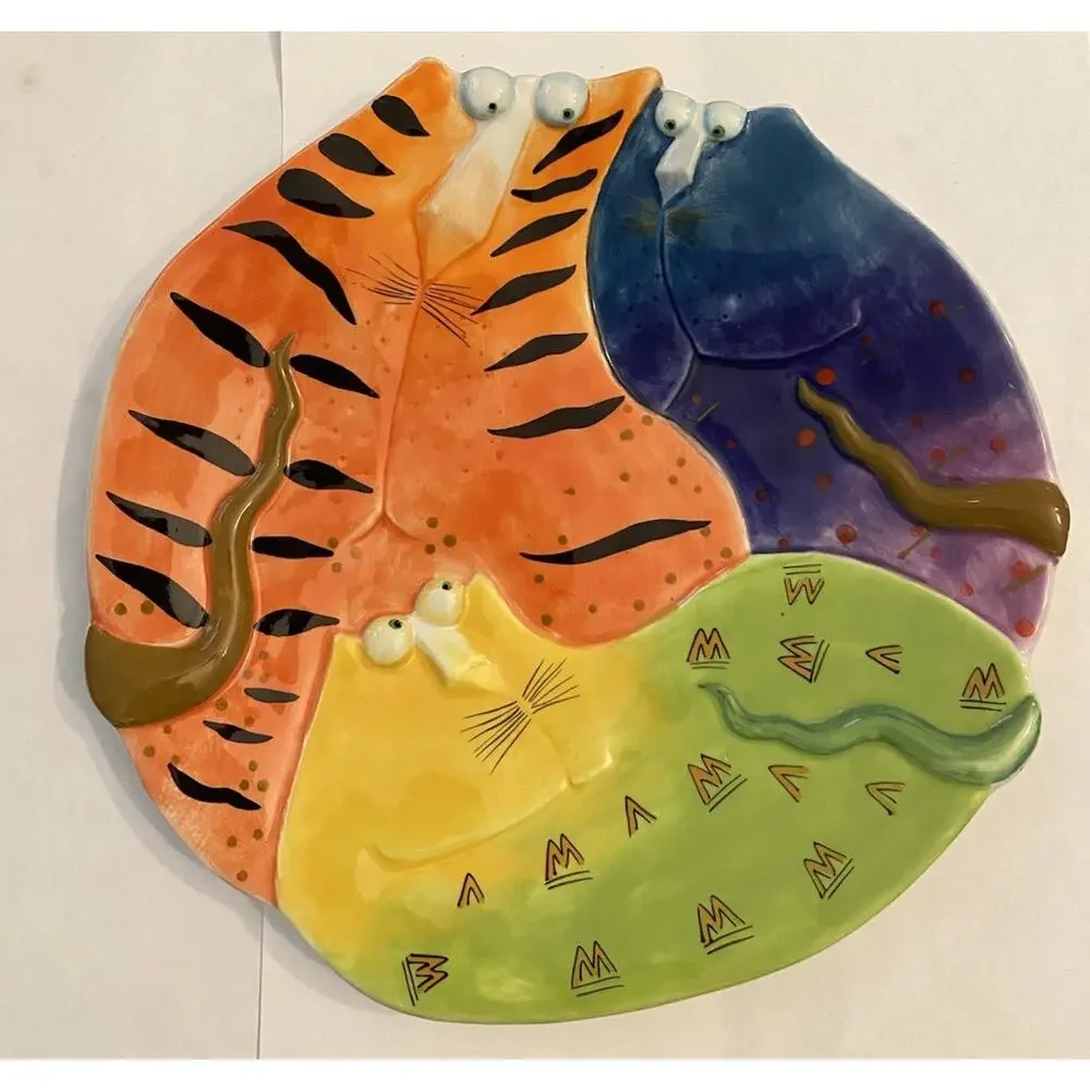 Joy Cats Studio Designworks Handpainted 9” Salad Plates Sculpted Design Set Of 2